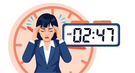 An Asian businesswoman experiences work-related stress and burnout, feeling overwhelmed while working late into the night, highlighting the challenges of modern work.