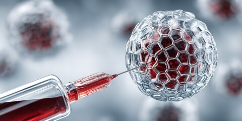 Scientists conduct advanced research on blood cells using a syringe in a laboratory setting, showcasing modern medical techniques
