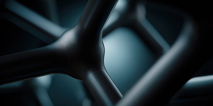 Intricate details of a black molecular structure illuminated softly by background light