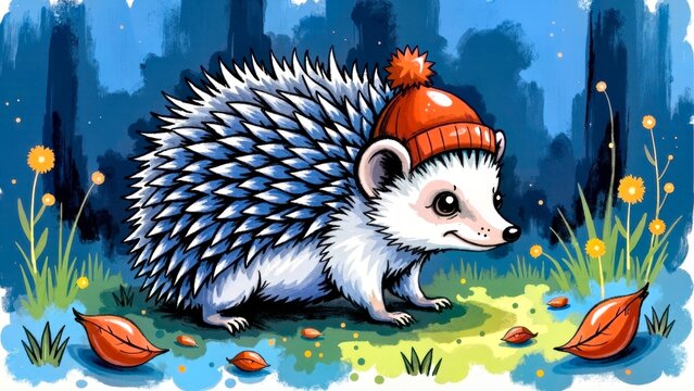 Artistic presentation of hedgehog forest scene