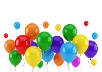 A vibrant collection of colorful balloons isolated on transparent background