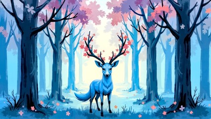 Artistic presentation of elk forest scene