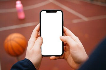 Hand holding smartphone with a blank screen for communication and technology