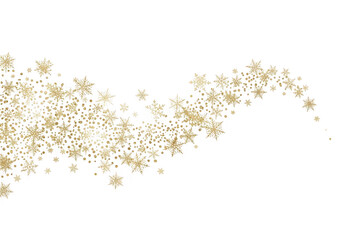 Golden snowflakes swirling on a transparent background