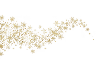Golden snowflakes swirling on a transparent background