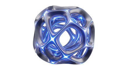 Abstract futuristic glowing blue energy sculpture with intricate internal structure isolated on transparent background