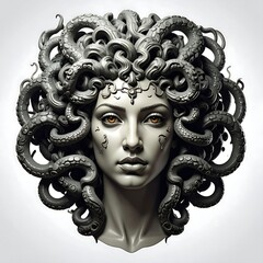 Bust of a woman with snakes for hair, intense eyes, and subtle details