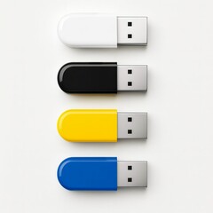 A portable USB flash drive for computer data storage and transfer is isolated on a white background
