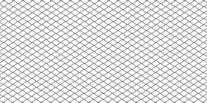 Black metal mesh seamless pattern vector illustration. Metal grid pattern. Silhouette Steel wire Chain link Fence Pattern. Wire mesh fence isolated on white background