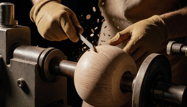 Expert woodworker carving a beautiful wooden bowl with precision and skill Generative AI