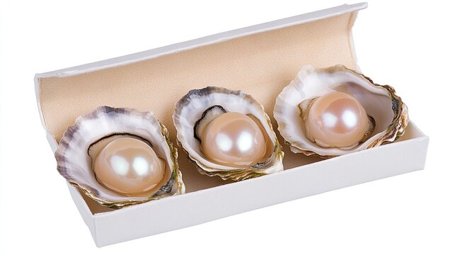 Stunning oysters cradle lustrous pearls embodying nature's luxury and elegance in a pristine white setting