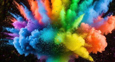 Fototapeta premium Exploding Rainbow Powder Cloud - Vibrant Color Burst Against Black Background.