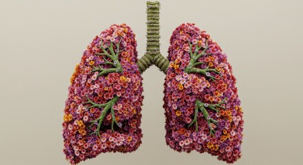 Floral Lungs - Conceptual Art of Respiratory Health, Blossoming Life, and Fragile Beauty.