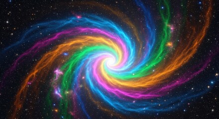 Radiant Spectrum Spiral - A Cosmic Whirlpool of Prismatic Light and Stars.
