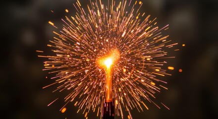 Bright Golden Sparkler Bursting with Fiery Trails, Illuminating a Dark, Celebratory Night.