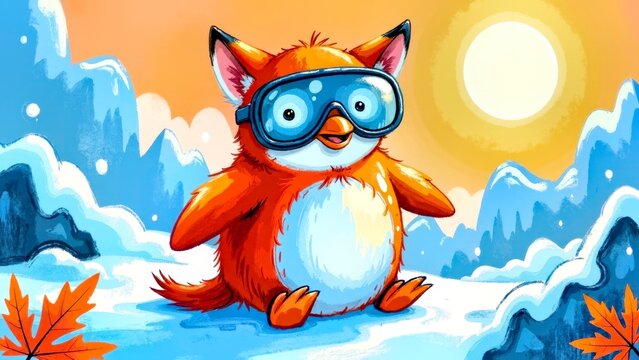 Artistic presentation of penguin snow scenes