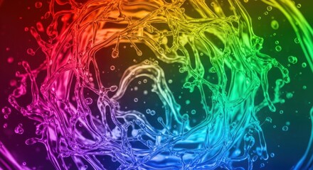 Vibrant Rainbow Liquid Splash Abstract Background with Dynamic Swirls and Vivid Spectrum Colors.