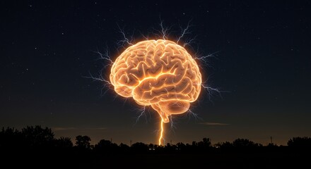 Cerebral Sunrise - A Luminous Brain Ignites the Horizon with Intellectual Power.