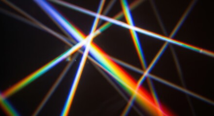 Abstract Spectrum of Light Rays and Rainbow Prism Effect on Black Background.