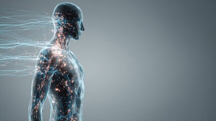 Digital Human Anatomy Neural Network Visualization With Glowing Nodes and Dynamic Connections