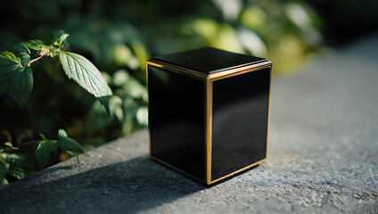 A black and gold box rectangular in shape
