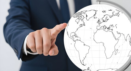 Businessman pointing to a globe representing global business and international connections