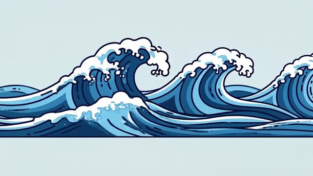 Cartoon Ocean Waves Seamless Pattern - A Dynamic Vector Illustration.