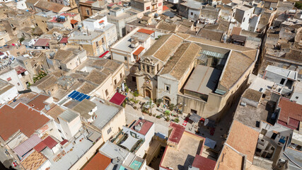 Aerial view of a small church among the alleys of the historic center of Mazara del Vallo, in the...