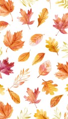 Fototapeta premium Autumn leaves watercolor pattern design evokes a serene fall foliage artistic botanical illustration
