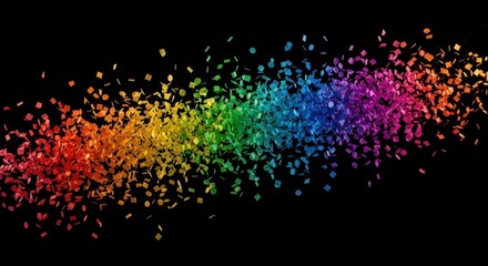Vibrant Rainbow Cascade - Abstract Confetti Explosion on Black Background.