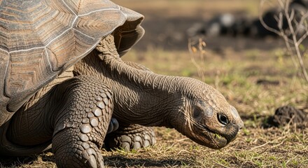 Obraz premium Close-up of a giant tortoise grazing in natural habitat