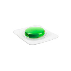 Green capsule in blister pack on transparent background