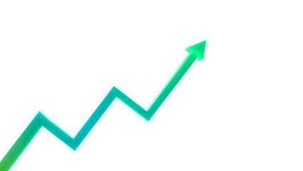 Green arrow moving up showing financial growth on transparent background