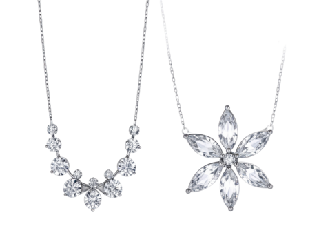 Two stunning floral diamond necklaces with elegant luxury design isolated on transparent background