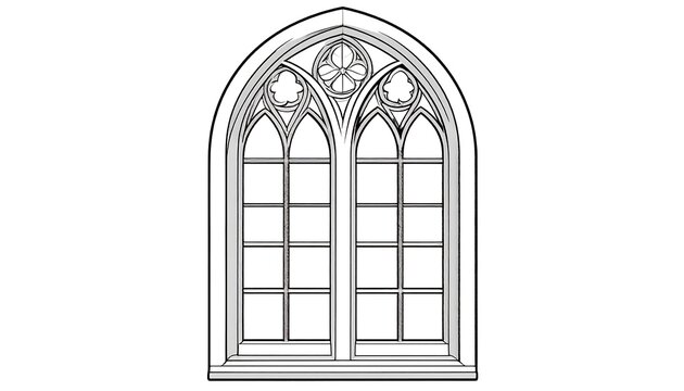Black and white architectural illustration of a gothic window