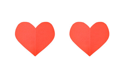 Two paper hearts on transparent background