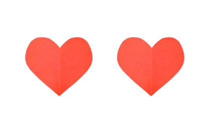 Two paper hearts on transparent background
