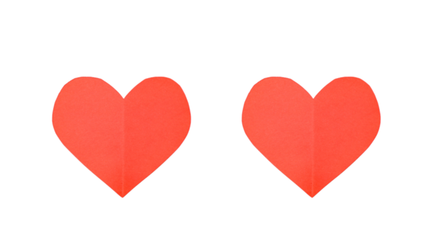 Two paper hearts on transparent background