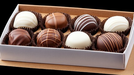 Delightful box of assorted chocolates resting on a rustic wooden surface inviting sweet indulgence