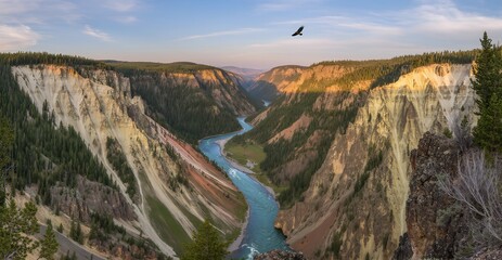 Dramatic Yellowstone Canyon &ndash; River Carving a Majestic Landscape