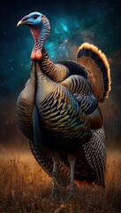 thanksgiving mobile smartphone wallpaper lockscreen wild turkey in a golden cornfield under a deep twilight sky filled with stars and faint aurora