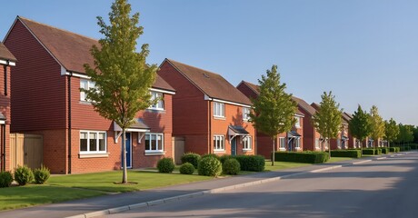 Modern Suburban Street &ndash; Row of New Brick Houses