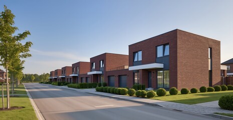 Modern Suburban Street &ndash; Row of New Brick Houses