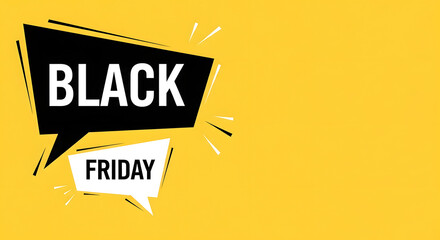 Black friday sale advertisement banner illustration with speech bubbles on yellow background