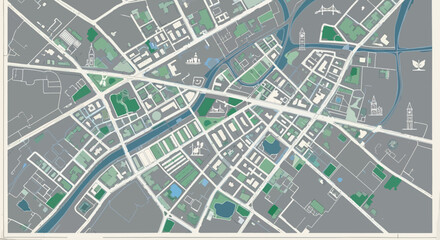 Fototapeta premium Detailed City Map Illustration with Parks and Waterways for Urban Planning