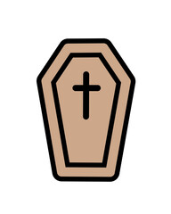 Minimalist Coffin Silhouette With Cross Religious Symbol Icon Flat Design