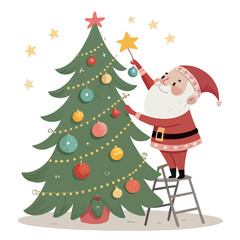 Santa Claus with Christmas tree in winter holiday scene
