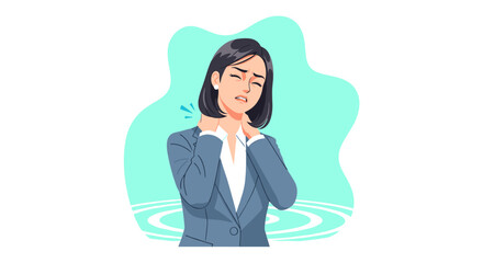 A stressed and overwhelmed Asian businesswoman experiences burnout, feeling the weight of work-related pressures and neck pain in a challenging environment.