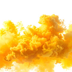Vibrant yellow smoke cloud against a stark black backdrop. Detailed and ethereal