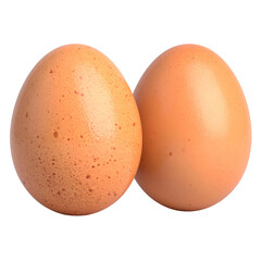 Two oval, brown eggs against a solid black backdrop, showing textures and shades